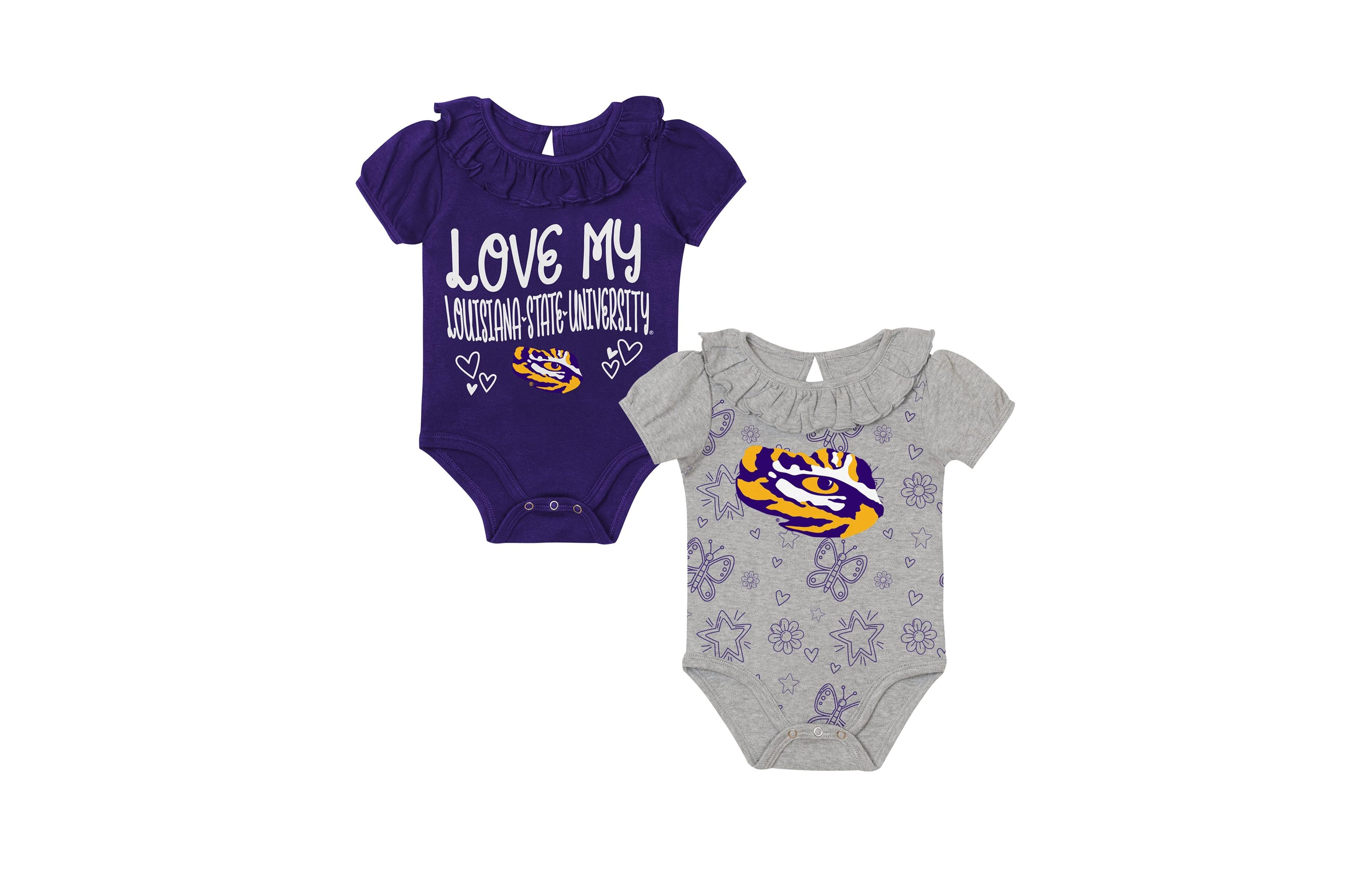 Outerstuff Baby Girls' Lsu Tigers Playtime Ruffle Bodysuits, 2-Piece Set