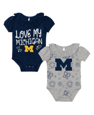 Baby Boys and Girls  Navy/Gray Michigan Wolverines Two-Pack Playtime Ruffle Bodysuit Set