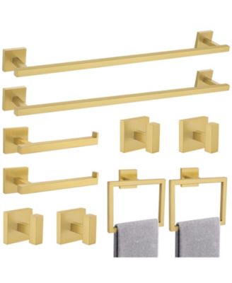10 Pieces 23.6" Bathroom Hardware Set Stainless Steel Towel Bar Toilet Paper Holder Hooks Wall Mounted
