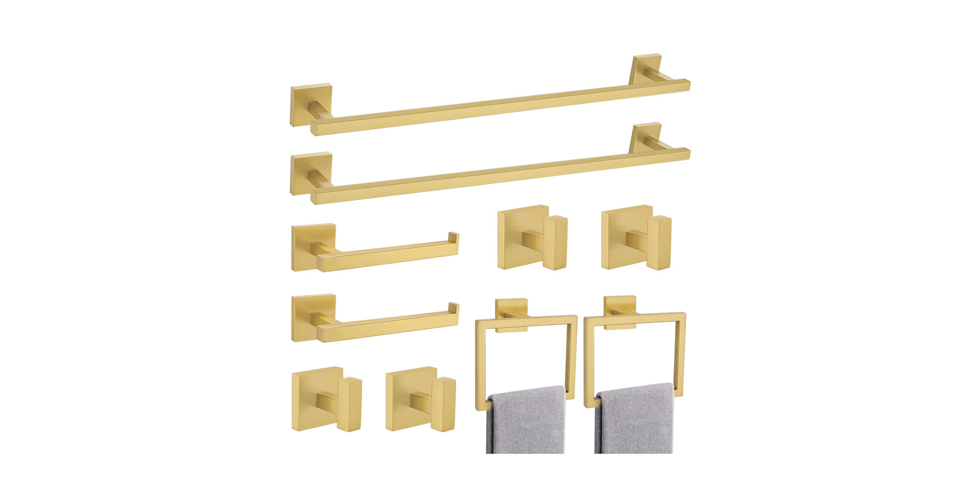 Cyqbd 10 Pieces 23.6" Bathroom Hardware Set Stainless Steel Towel Bar Toilet Paper Holder Hooks Wall Mounted