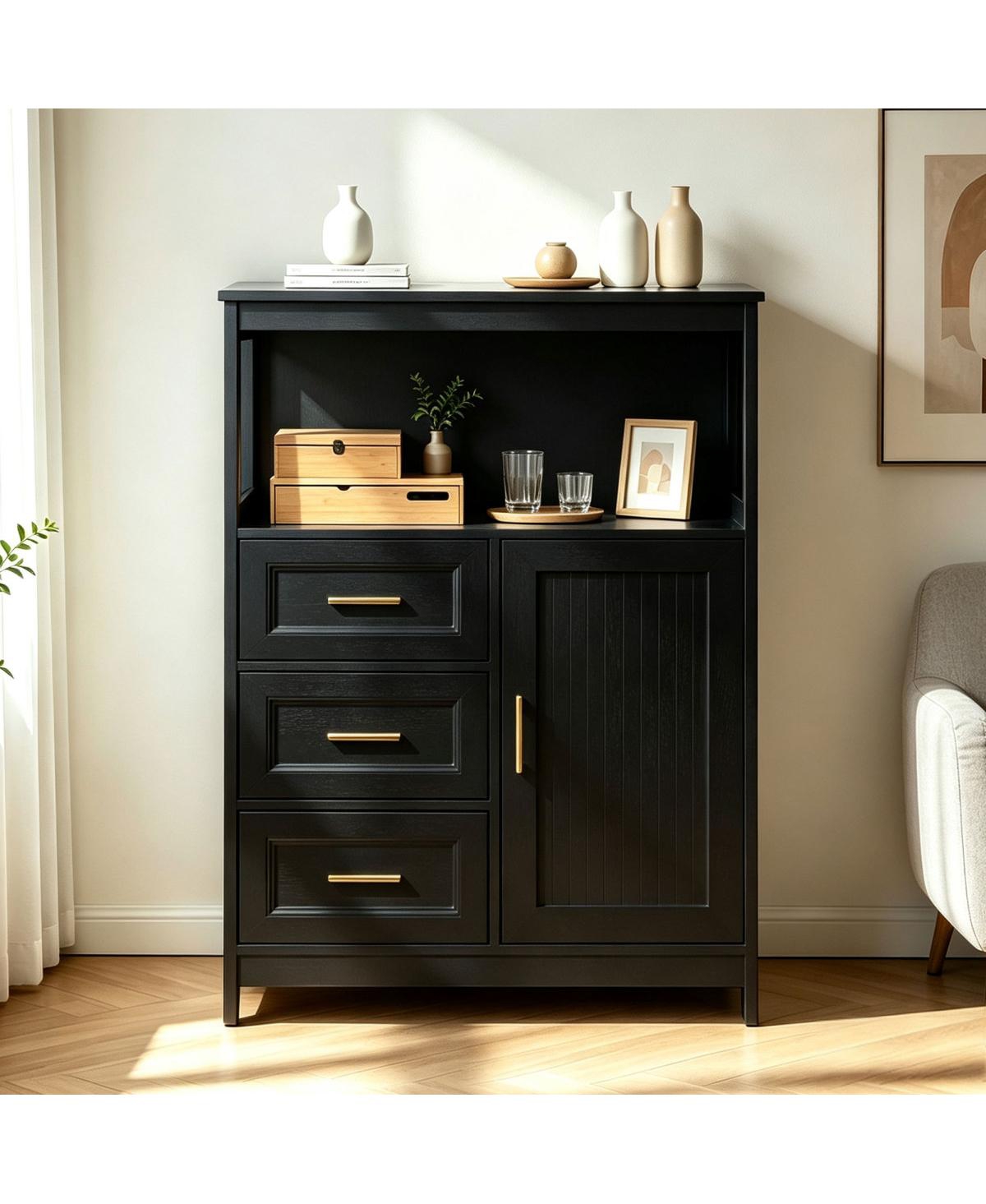 Streamdale Furniture Modern Kitchen Buffet Cabinet with 3 Drawers and 1 Door - Black