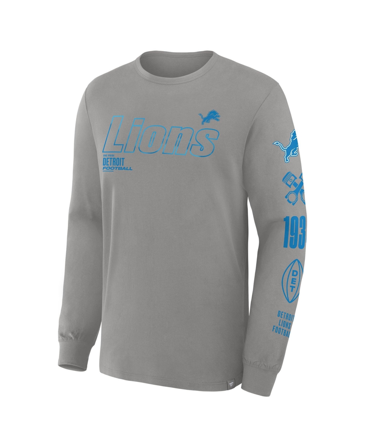 Fanatics Men's Big & Tall Detroit Lions Checkdown Pass Screen Print Long Sleeve T-Shirt - Heather Gray