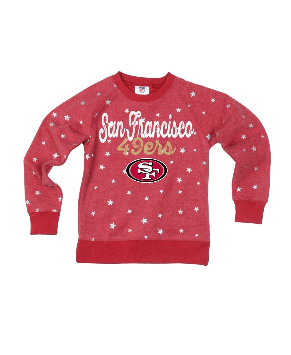 Wes & Willy Girls' 4-16 San Francisco 49ers Shimmer Star Reverse Raglan Crewneck Sweatshirt