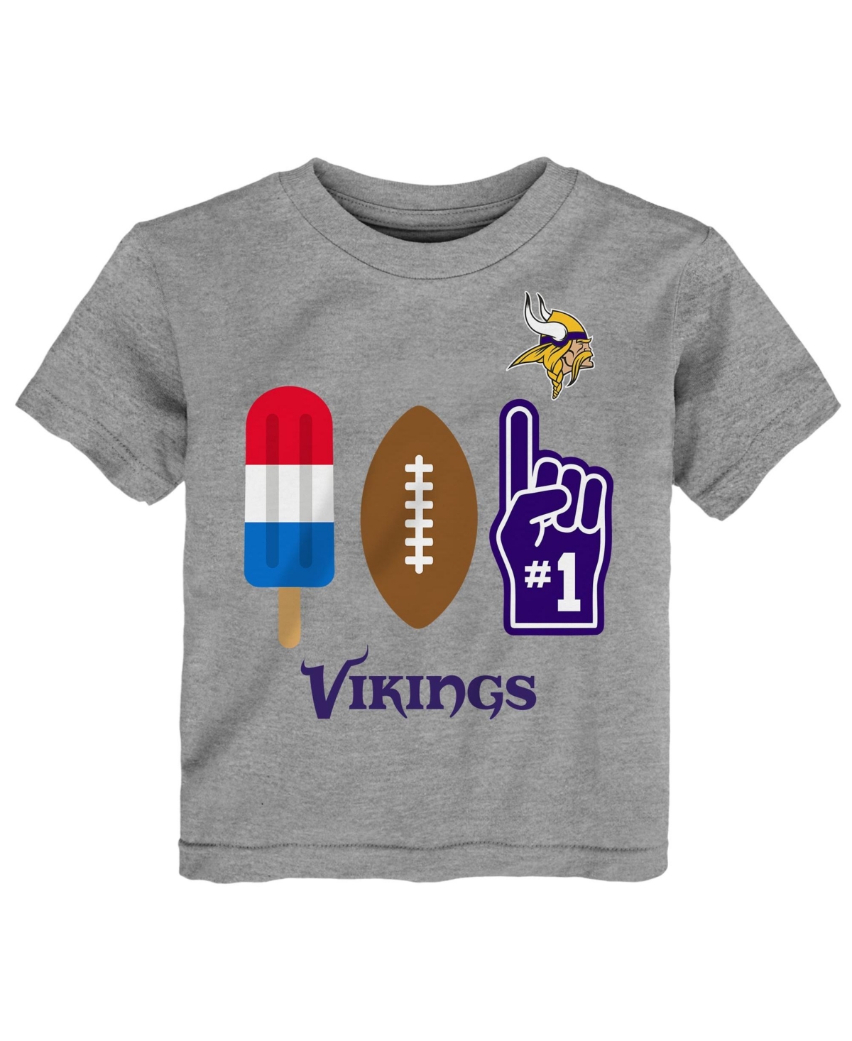 Nfl Boys' and Girls' 2T-5T Minnesota Vikings Americana Pop Screen-Printed Graphics Cotton-Blend T-Shirt - Heather Gray