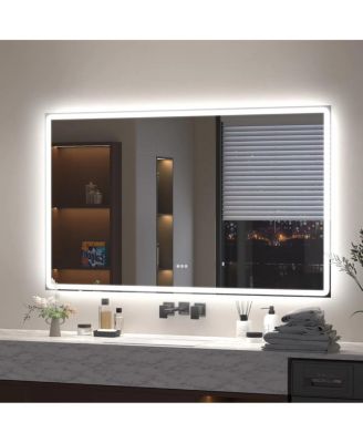 36" x 28" LED Bathroom Vanity Mirror with Front and Backlit Frameless Dimmable 3-Color Lighted Mirror