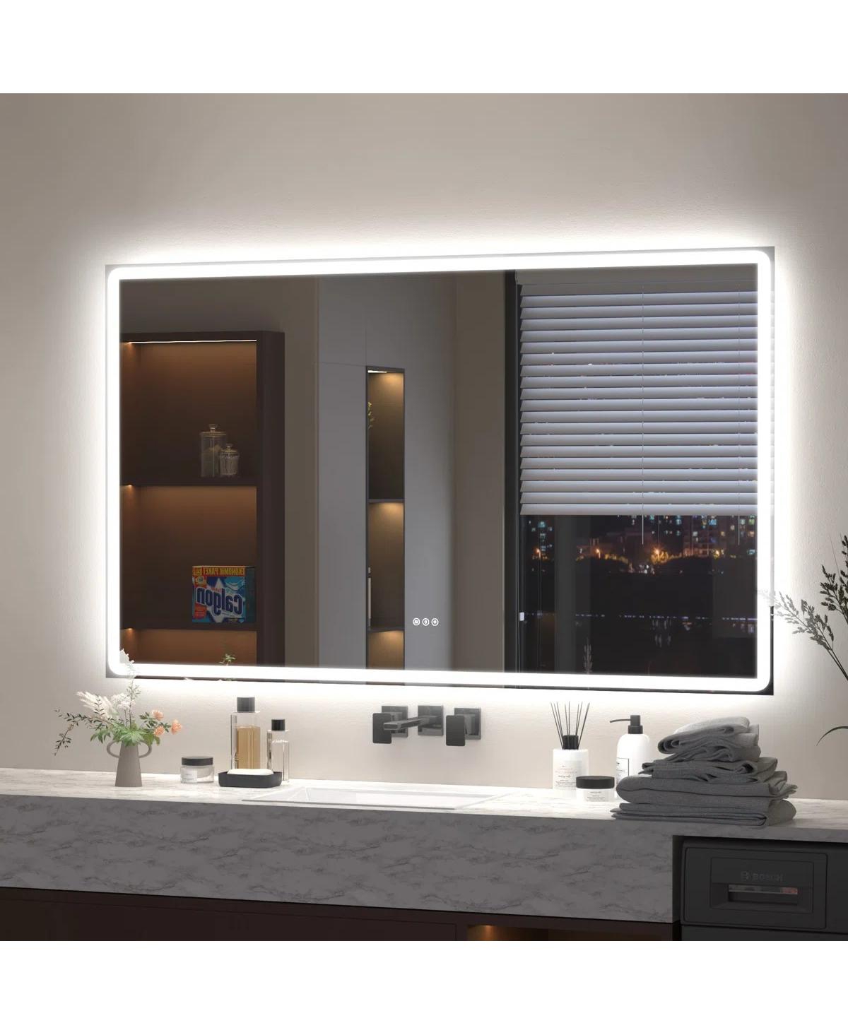 Laoties 36" x 28" Led Bathroom Vanity Mirror with Front and Backlit Frameless Dimmable 3-Color Lighted Mirror - Silver