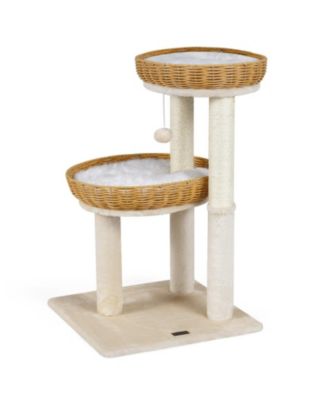 30 Inch Cat Tower with 2 Hand-Woven PE Rattan Baskets Metal Frame and Sisal Posts