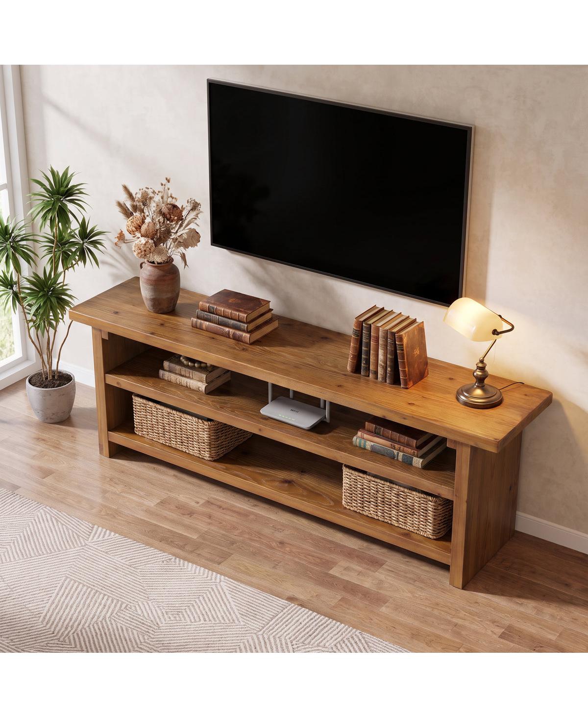 Tribesigns 63 Inch Farmhouse Wood Tv Stand Open Storage Media Console for TVs up to 60 Inch