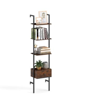 5-Tier Ladder Bookcase with Drawer and Metal Frame for Study Home Office