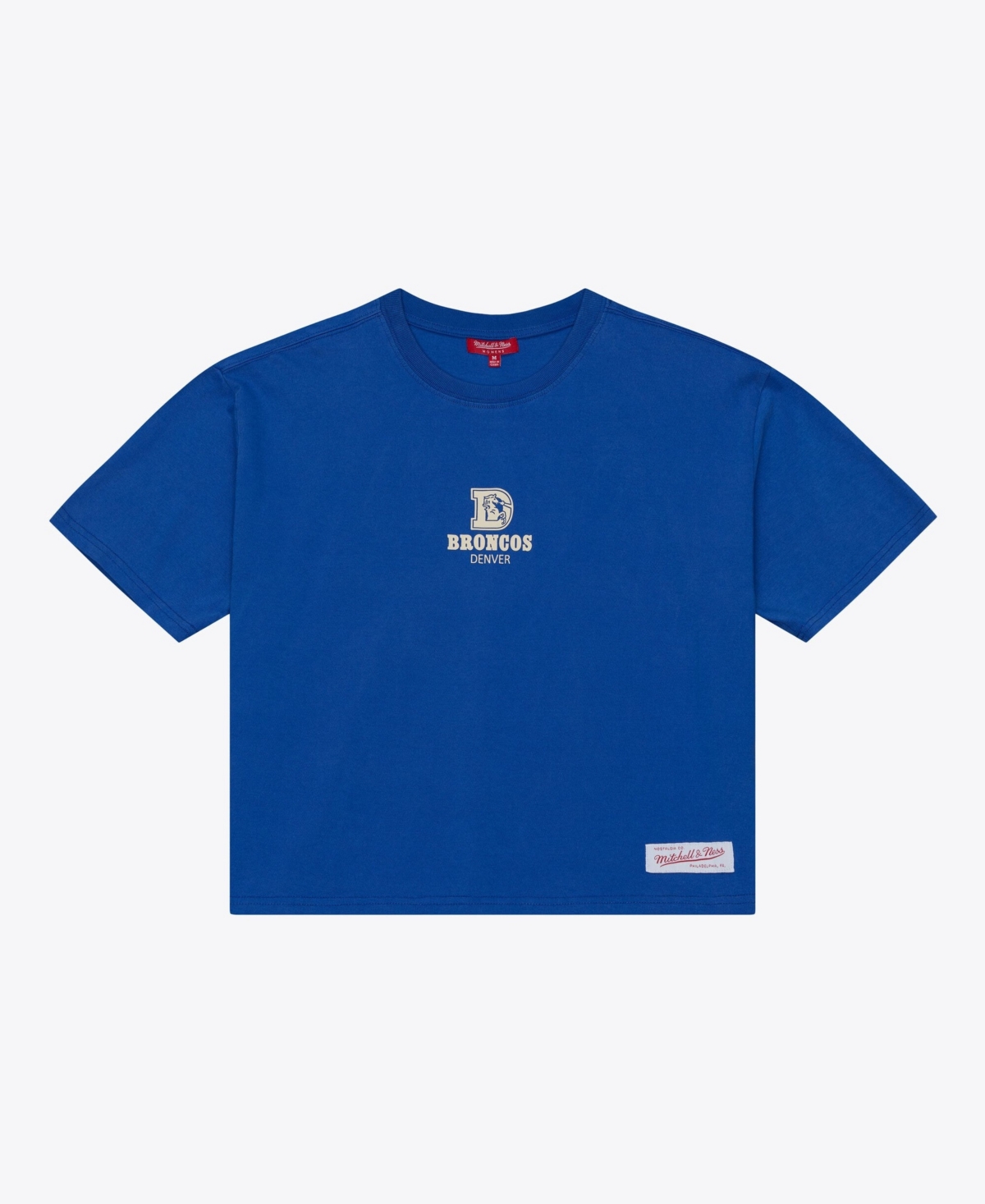 Women's Mitchell & Ness Royal Denver Broncos Core Essentials Micro Logo Boxy Crop T-Shirt