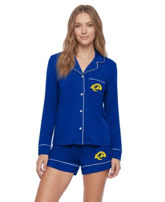 Women's  Royal Los Angeles Rams Medley Long Sleeve Button-Up and Shorts Sleep Set