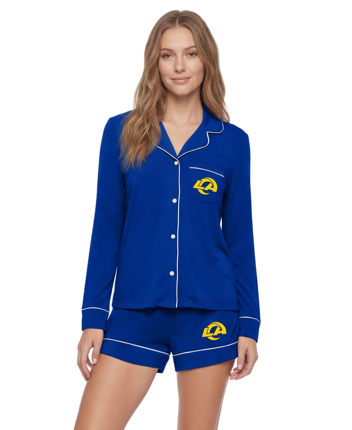 Concepts Sport Women's Los Angeles Rams Medley Modal-Blend Button-Up Shirt and Shorts, 2-Piece Set - Royal, Royal