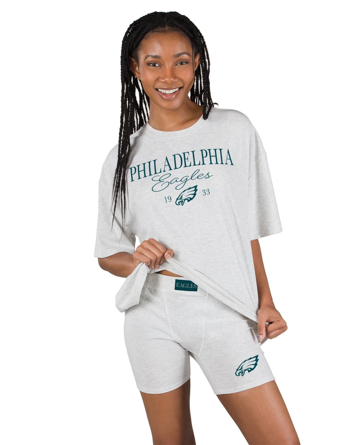 Concepts Sport Women's Philadelphia Eagles Oversized Crew Neck Short-Sleeve T-Shirt and Briefs, 2-Piece Set