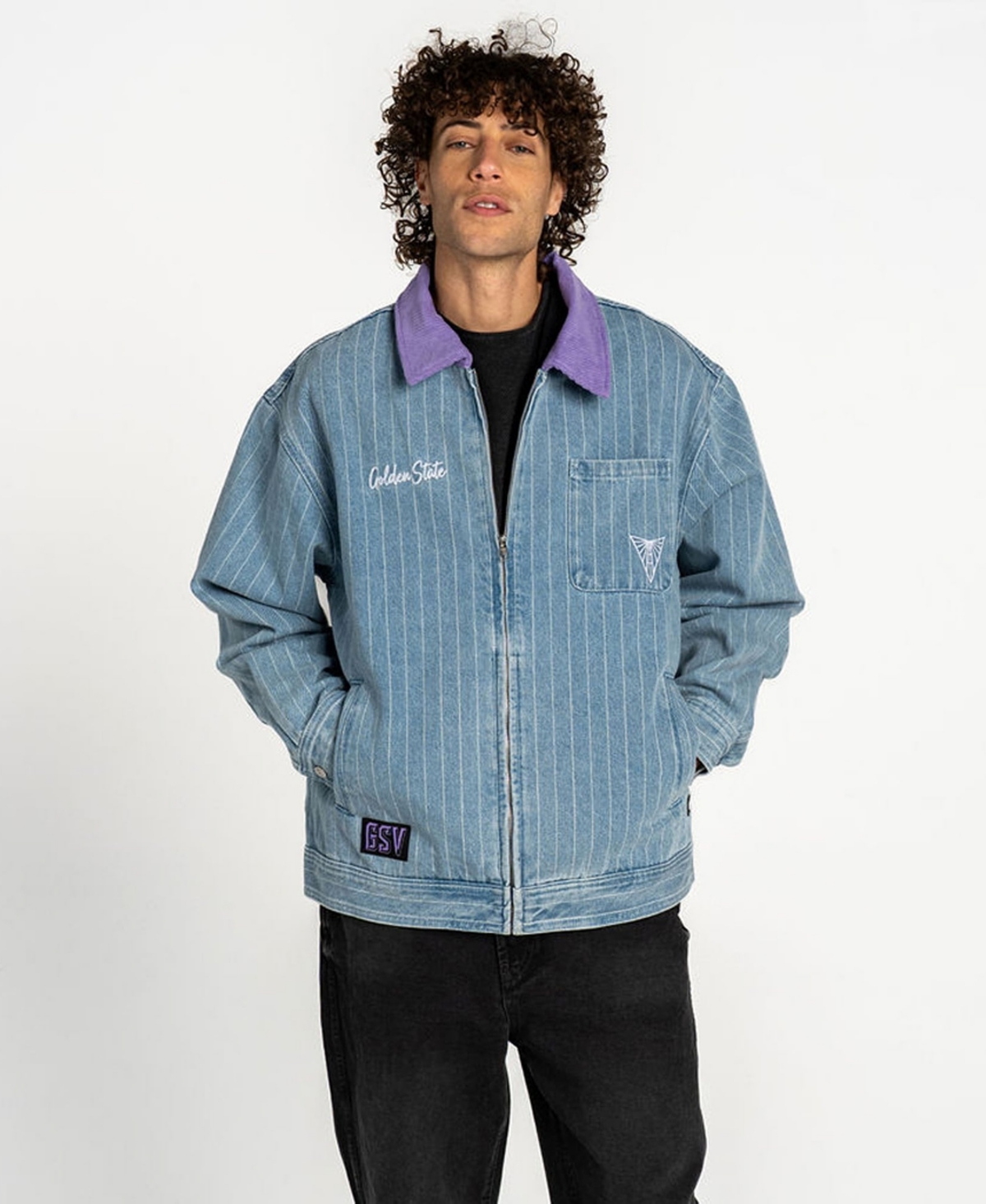 The Wild Collective Men's and Women's Golden State Valkyries Conductor Denim Full-Zip Corduroy-Collar Jacket