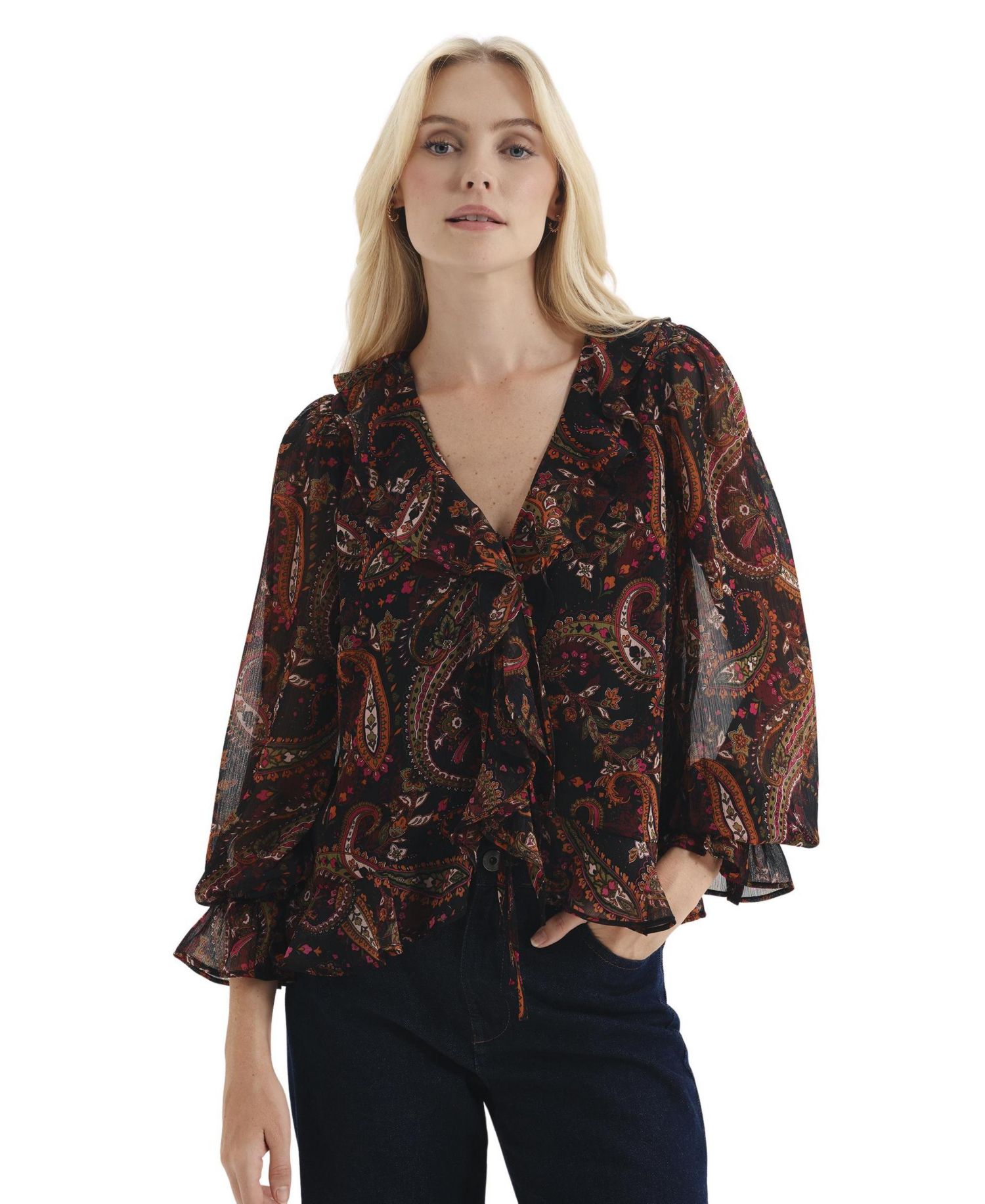 Women's Janelle Printed Chiffon Long-Sleeve Blouse