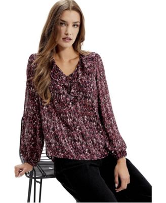 Women's Trinity Printed V-Neck Long-Sleeve Chiffon Blouse