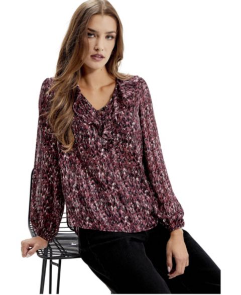 Женская блузка Finery London Trinity Printed V-Neck Long-Sleeve Chiffon, цвет: Бордовый