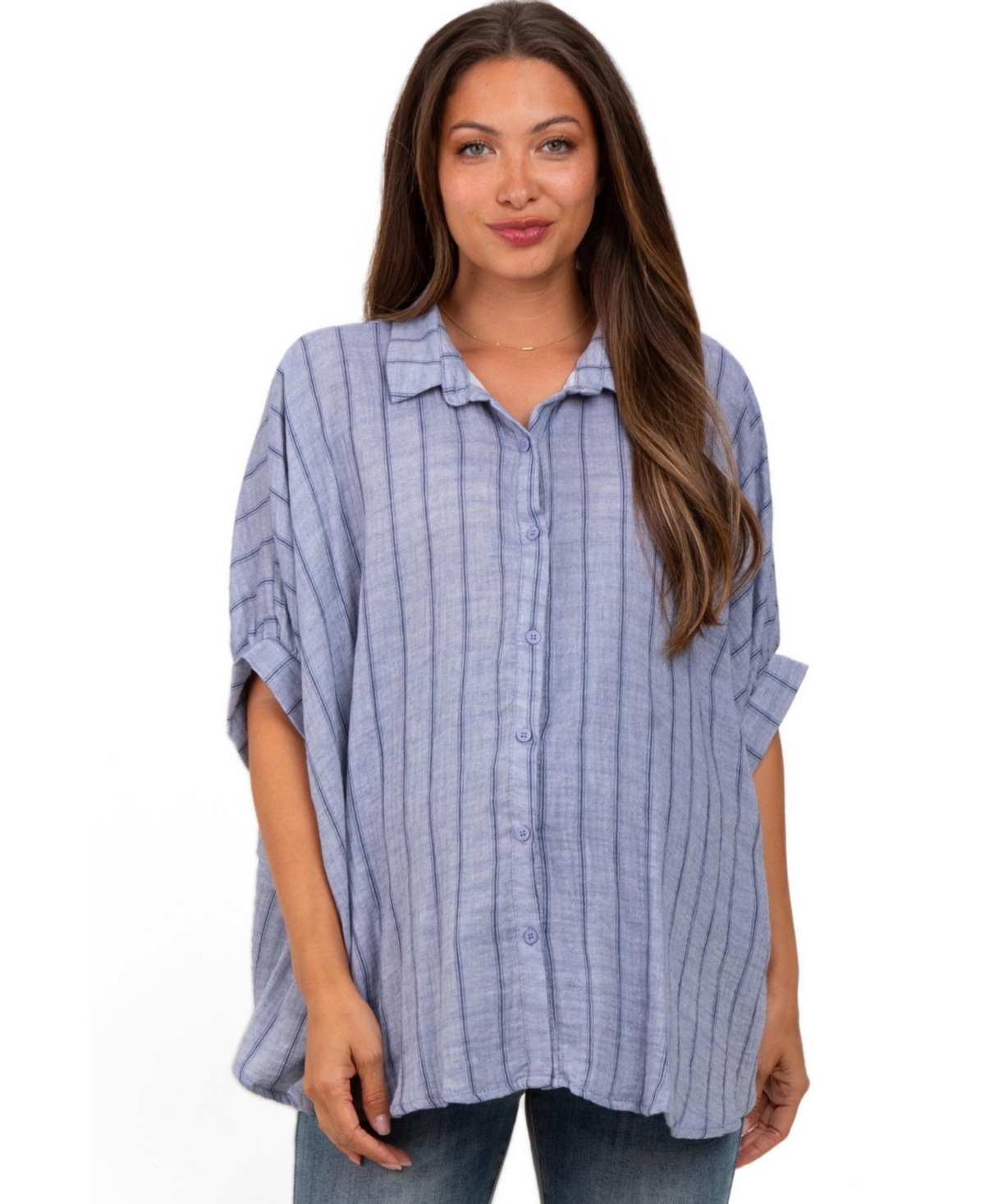 Pinkblush Maternity Olive Checker Print Short Sleeve Oversized Blouse - Blue