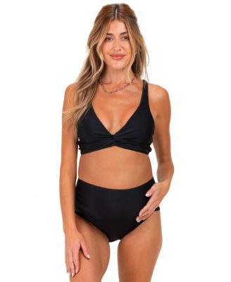 Women's Blue Gray Twist Front V-Neck Bikini Set