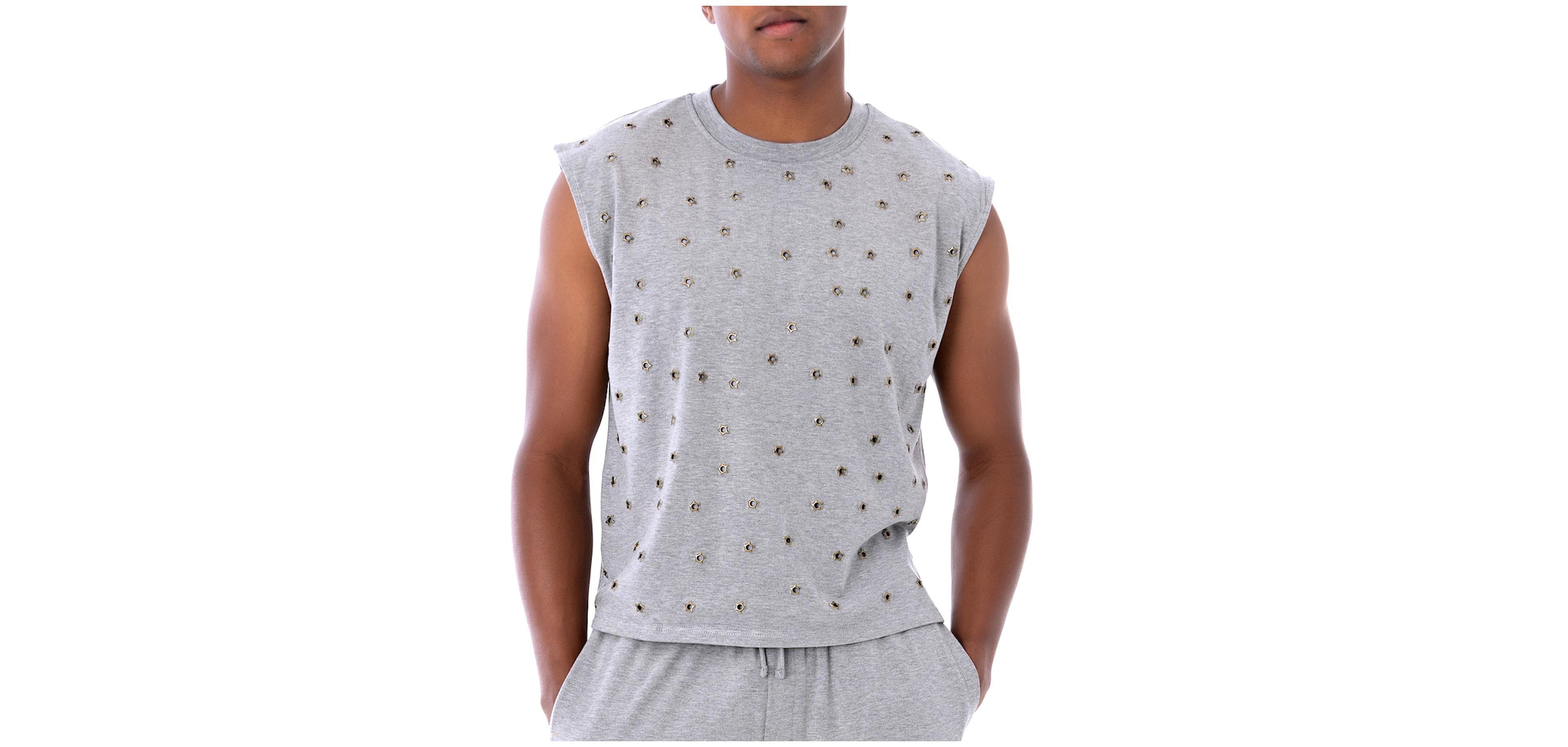 Dai Moda Men's Mays Cap Sleeve Star Grommet T-shirt