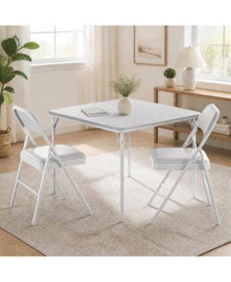 Folding Card Table and 2 Chairs Set 34 Inch Square PU Padded Top Metal Frame for Dining Game Camping Indoor Outdoor