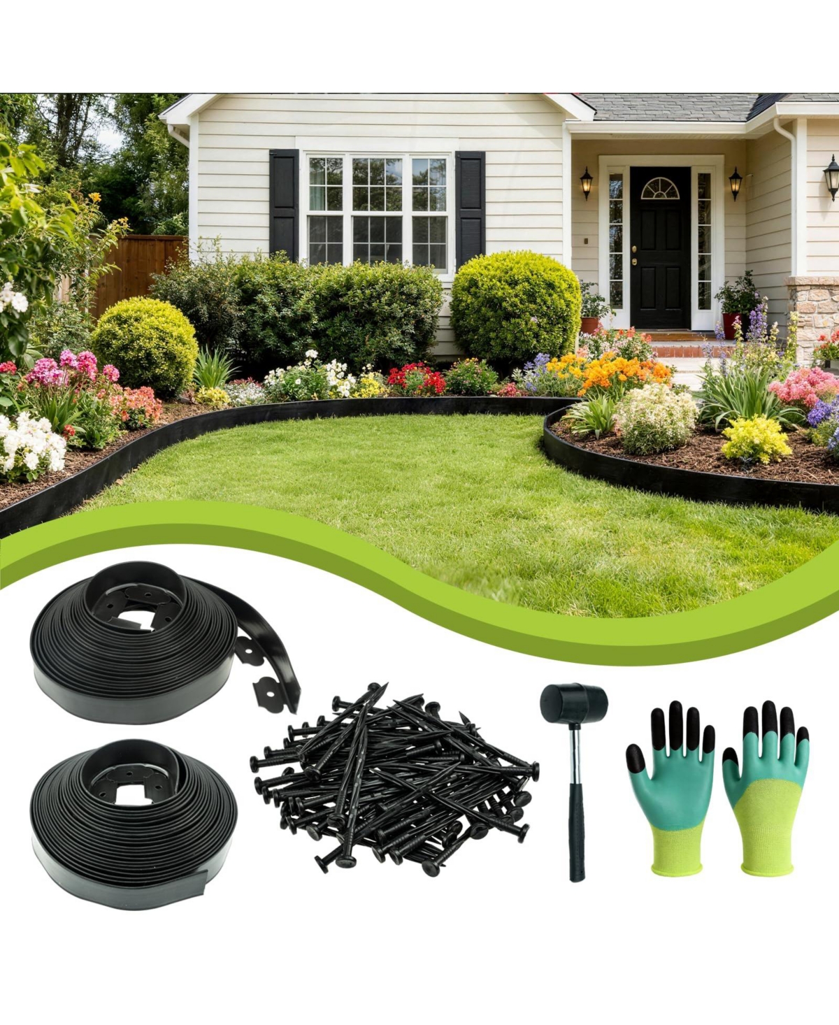 Aofar 100ft No Dig Landscape Edging With 150 Spikes Hammer Gloves 2in High