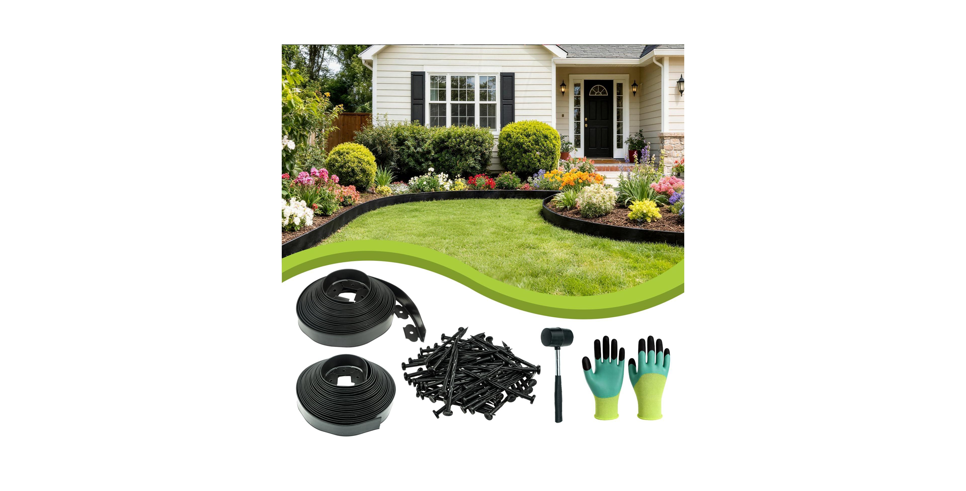 Aofar 100ft No Dig Landscape Edging With 150 Spikes Hammer Gloves 2in High