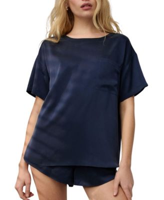 Women's Washable Silk Short-Sleeve Oversized Tee and Shorts, 2-Piece Set