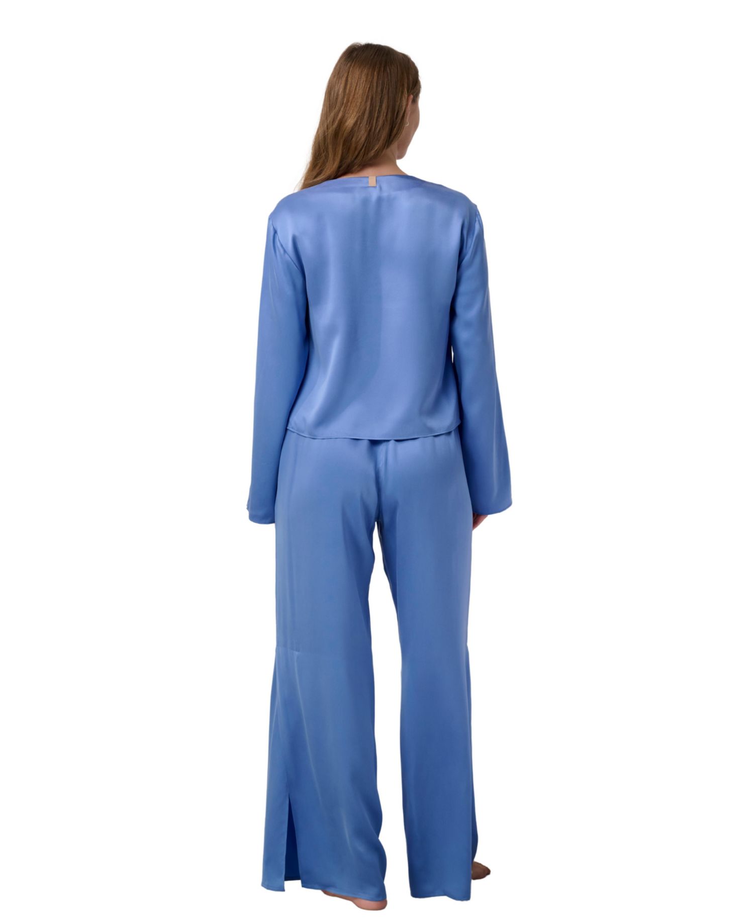 Women's Silk Tie-Front Top and Wide-Leg Pants, 2-Piece Set
