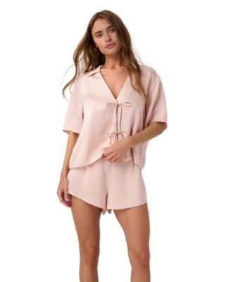 Women's Washable Silk Tie-Front Top and Shorts, 2-Piece Set