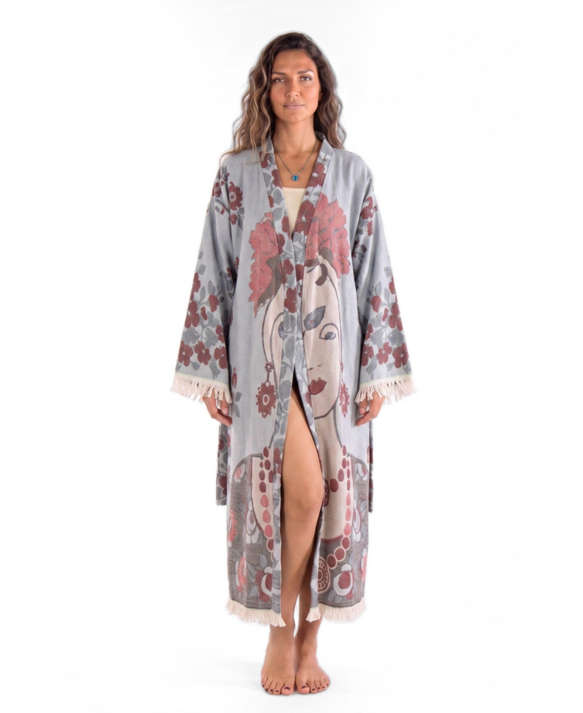 Tutunaki Women's Paloma Handwoven Jacquard Printed Fringed Festival Robe