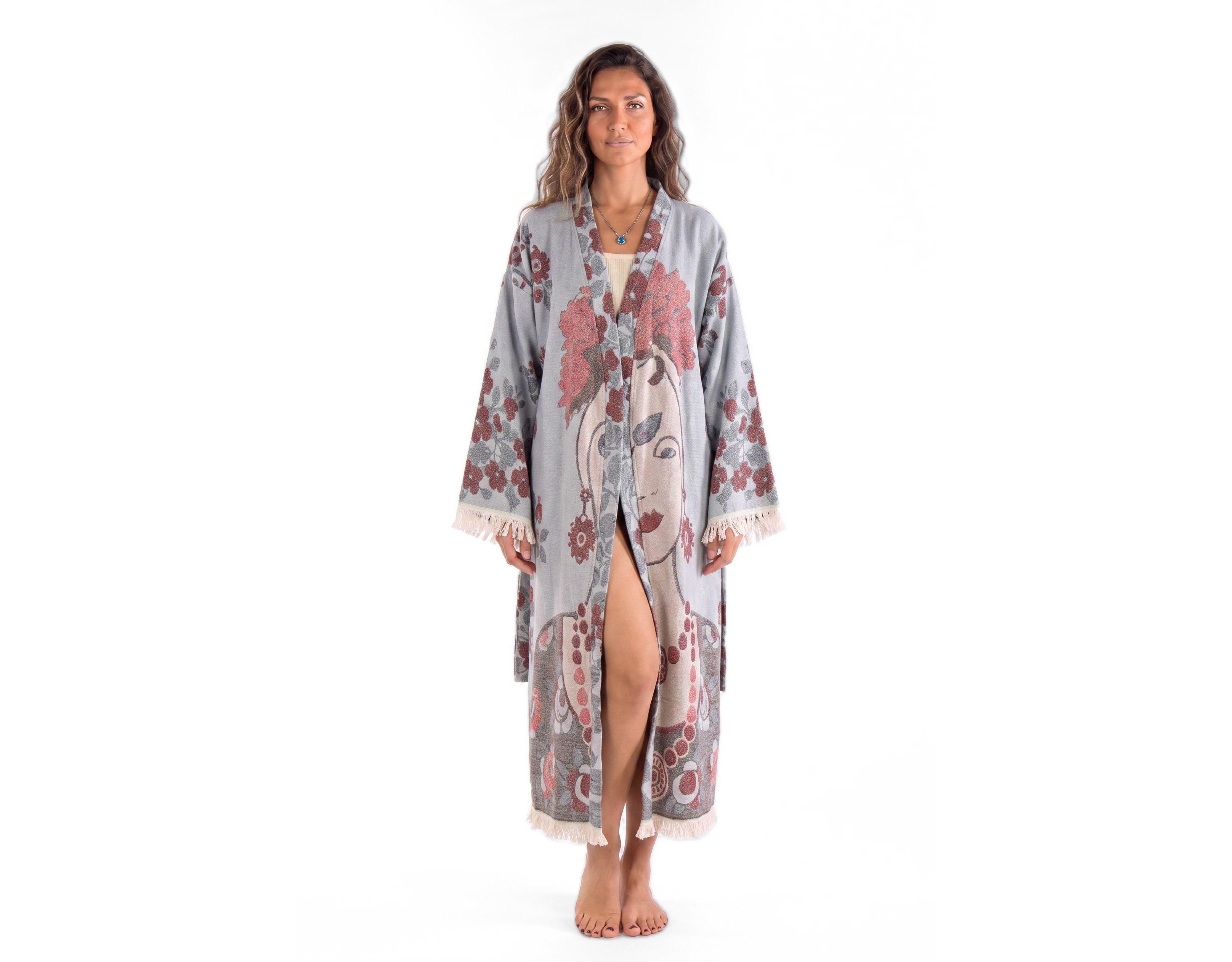 Tutunaki Women's Paloma Handwoven Jacquard Printed Fringed Festival Robe