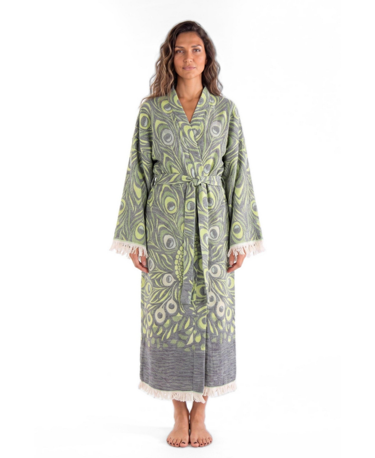 Tutunaki Women's Handwoven Jacquard Printed Fringed Festival Robe