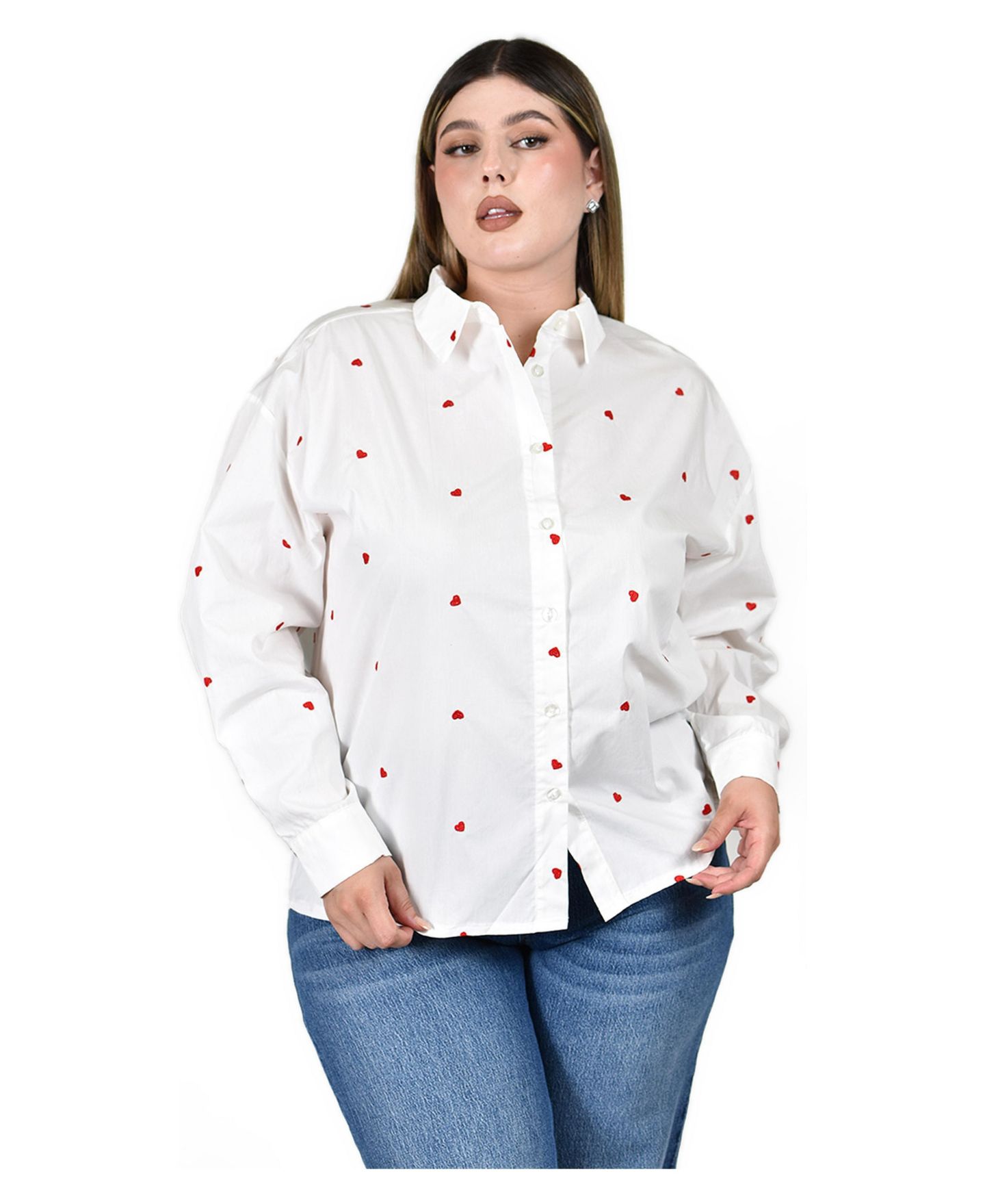 Женская рубашка Roman Fashion Heart-Embroidered Button-Up, цвет: Белый — фото 1