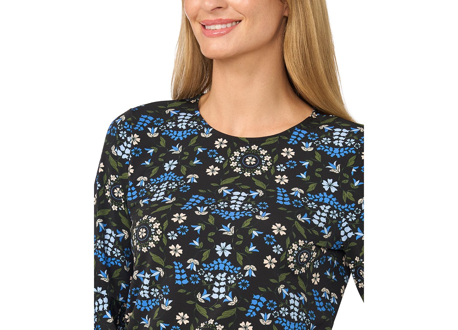 Women's Floral-Print Short-Sleeve Ruffle-Cuff Blouse