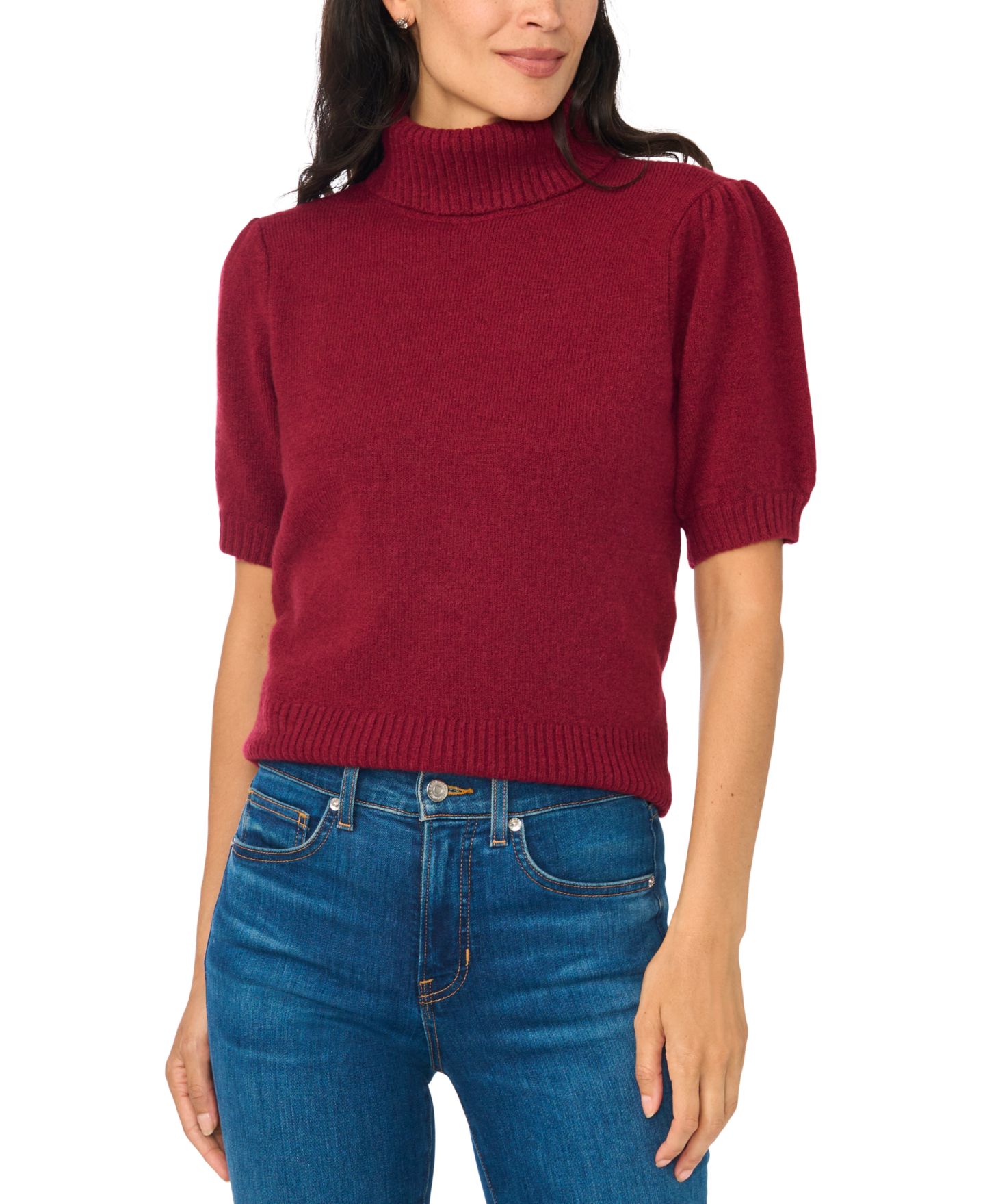 Женский свитер CeCe Turtleneck Short-Sleeve Puff-Sleeve, цвет: Мерло — фото 2