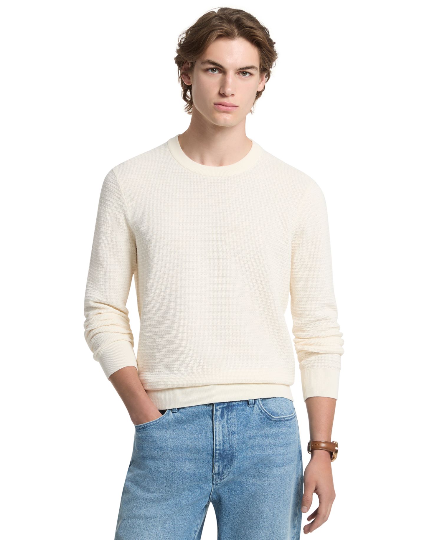 Men's Textured Cotton Crewneck Sweater