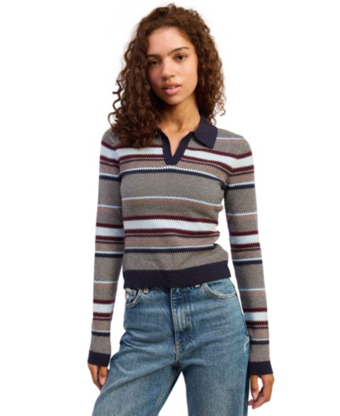 Женское поло En Saison Montgomery Long Sleeve V-Neck Polo, цвет: Тёмно-синий разноцветный