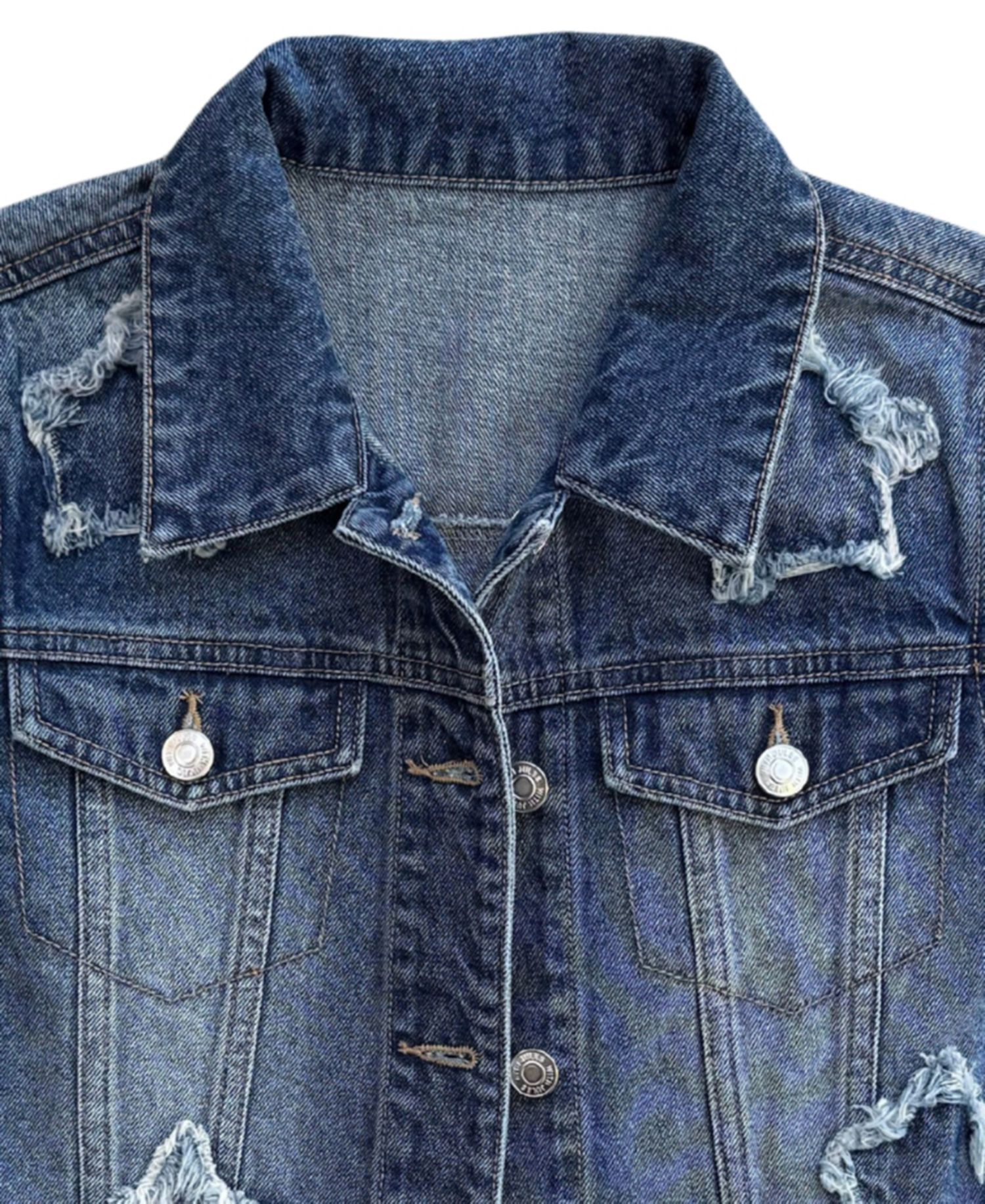 Girls' 7-16 Distressed Star Appliqu&eacute; Denim Jacket