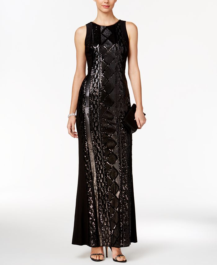 Adrianna Papell Geometric Sequin Gown - Macy's