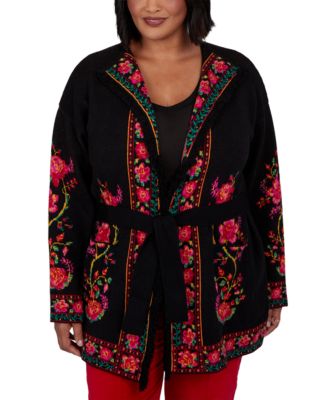 Plus Size New Neutrals Floral Shawl Collar Cardigan