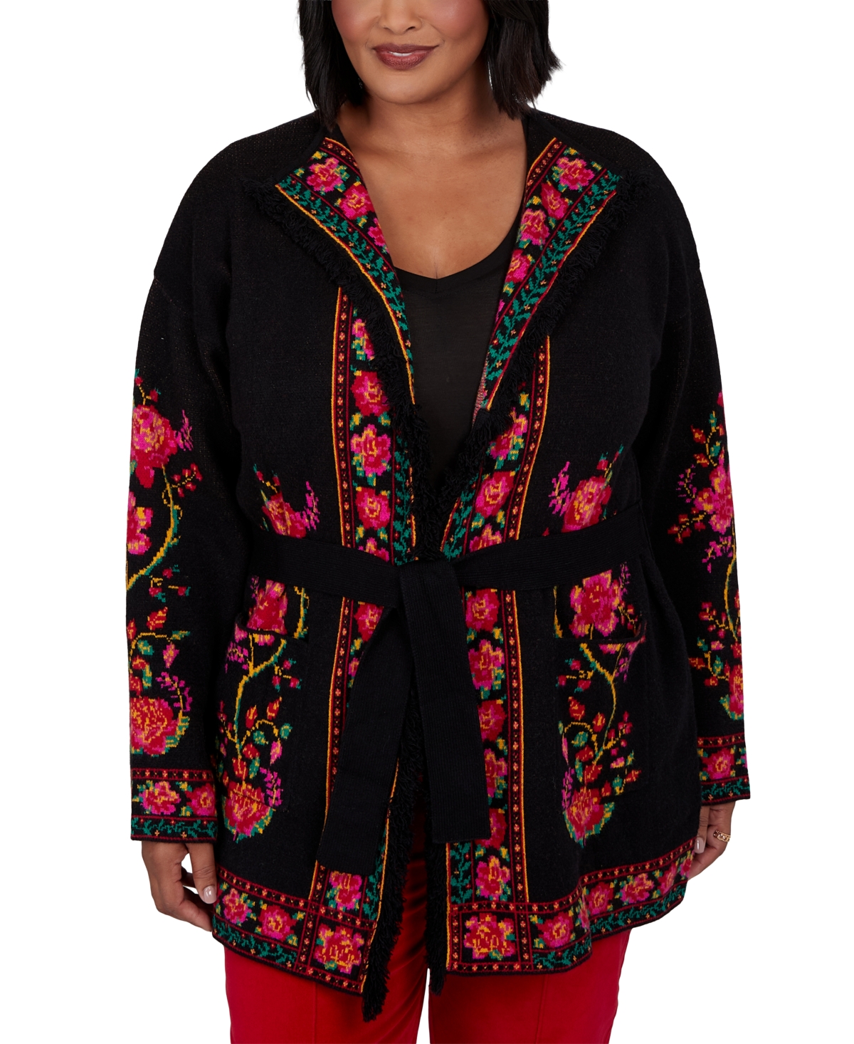Ruby Rd. Plus New Neutrals Floral Shawl Collar Cardigan