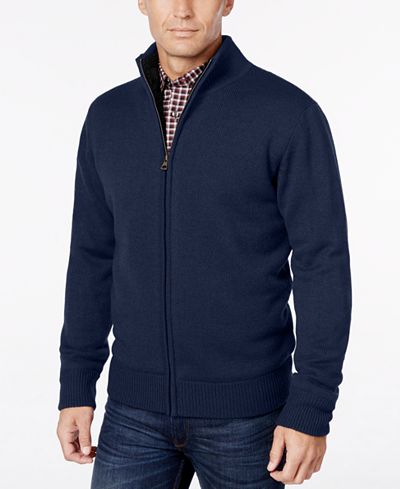 Weatherproof Vintage Men's Big and Tall Lined Zip-Front Cardigan, Classic Fit