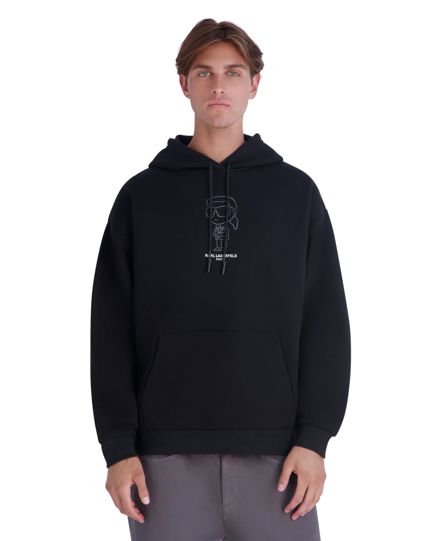 Мужское худи KARL LAGERFELD PARIS Oversized Graphic Fleece, цвет: Чёрный — фото 1