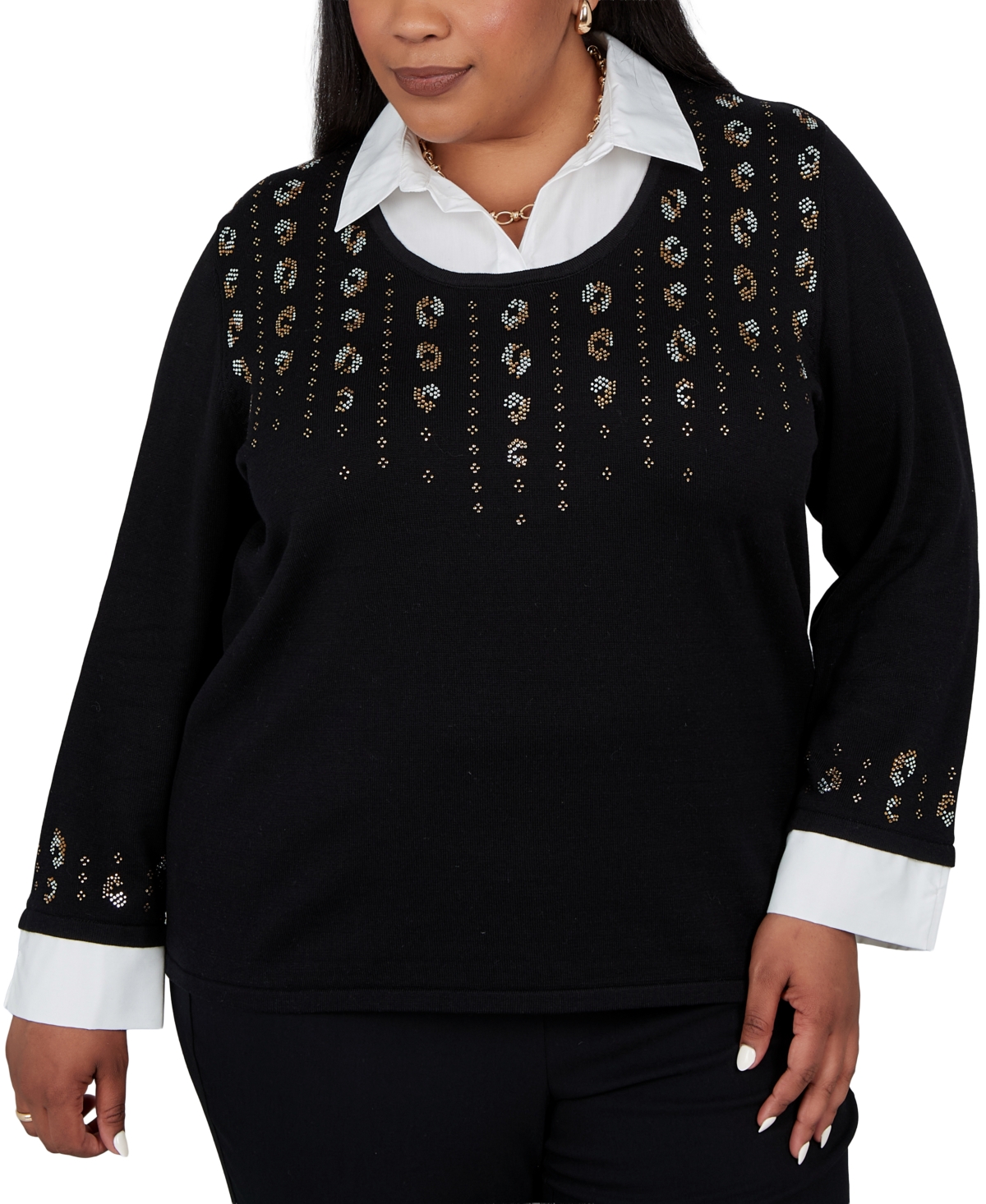 Alfred Dunner Plus Size Loose-Fit 3/4-Sleeve Sweater - Black