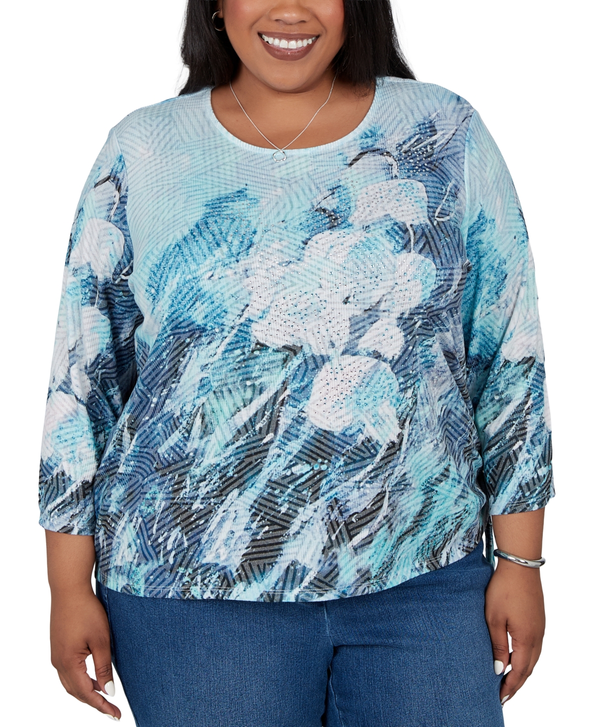 Plus Size Alfred Dunner Ann Arbor Abstract Watercolor Blouse