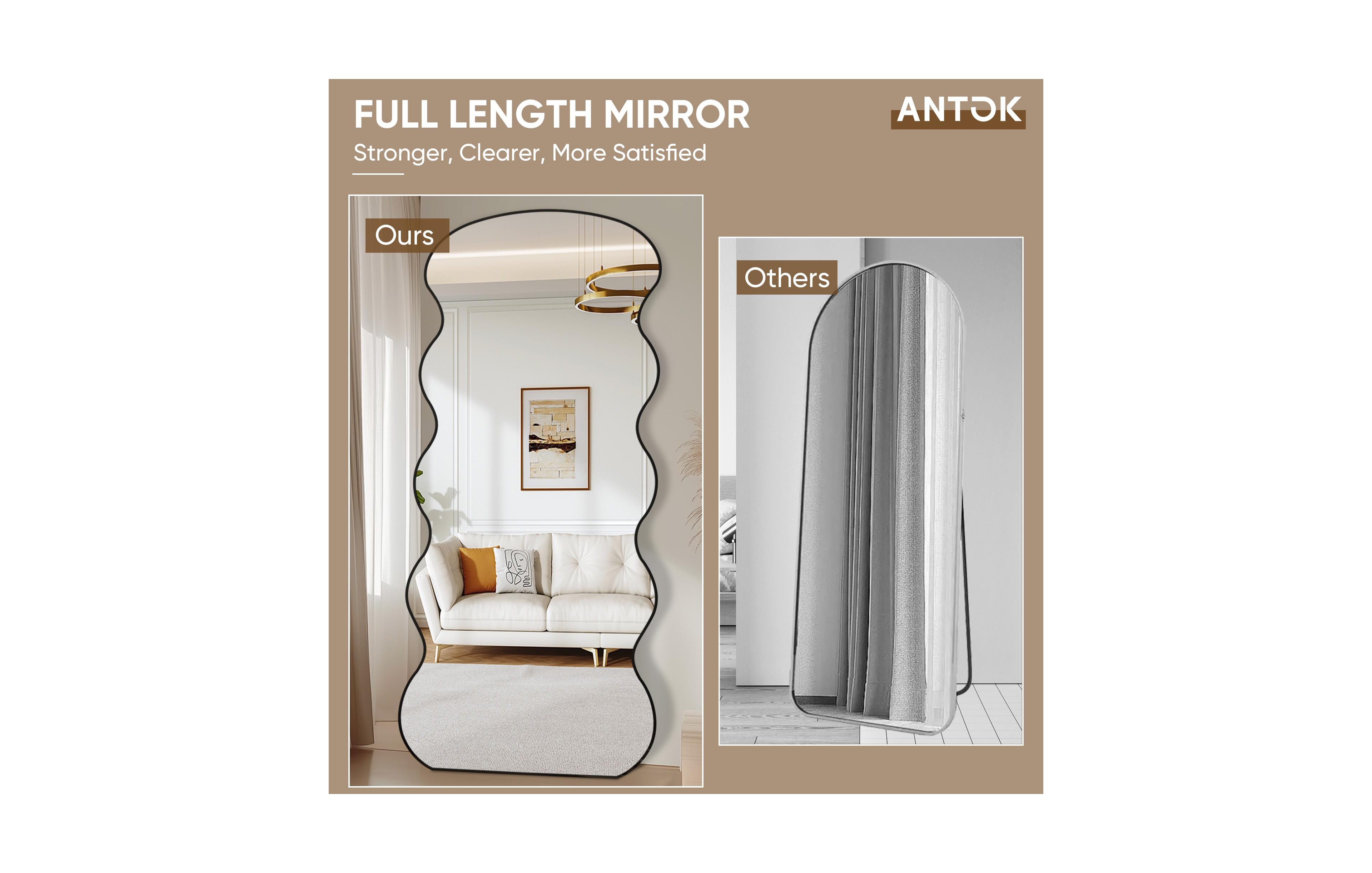 Antok Full Length Mirror, 71"x32" Wavy Mirror with Stand for Bedroom, Living Room Cloakroom