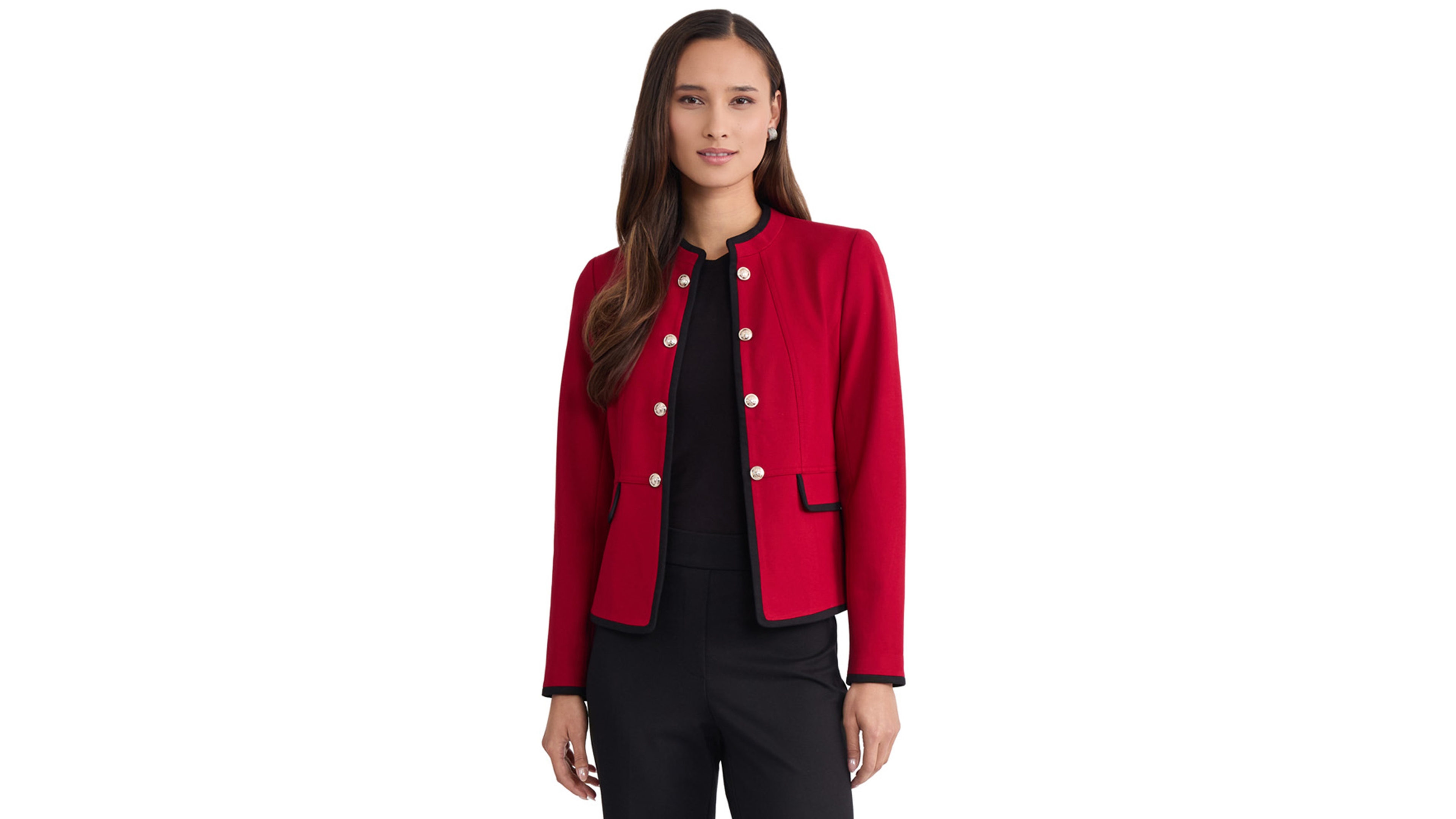 Jones New York Women's Modern Compression Military Open-Front Double-Breasted Jacket