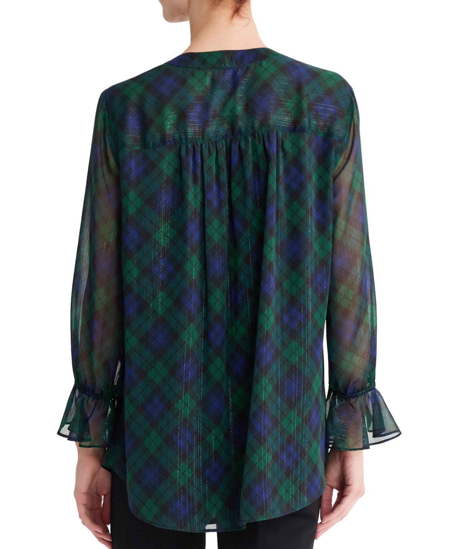 Женский топ Jones New York 3/4-Sleeve V-Neck Chiffon Tunic, цвет: Тёмно-зелёный разноцветный — фото 3