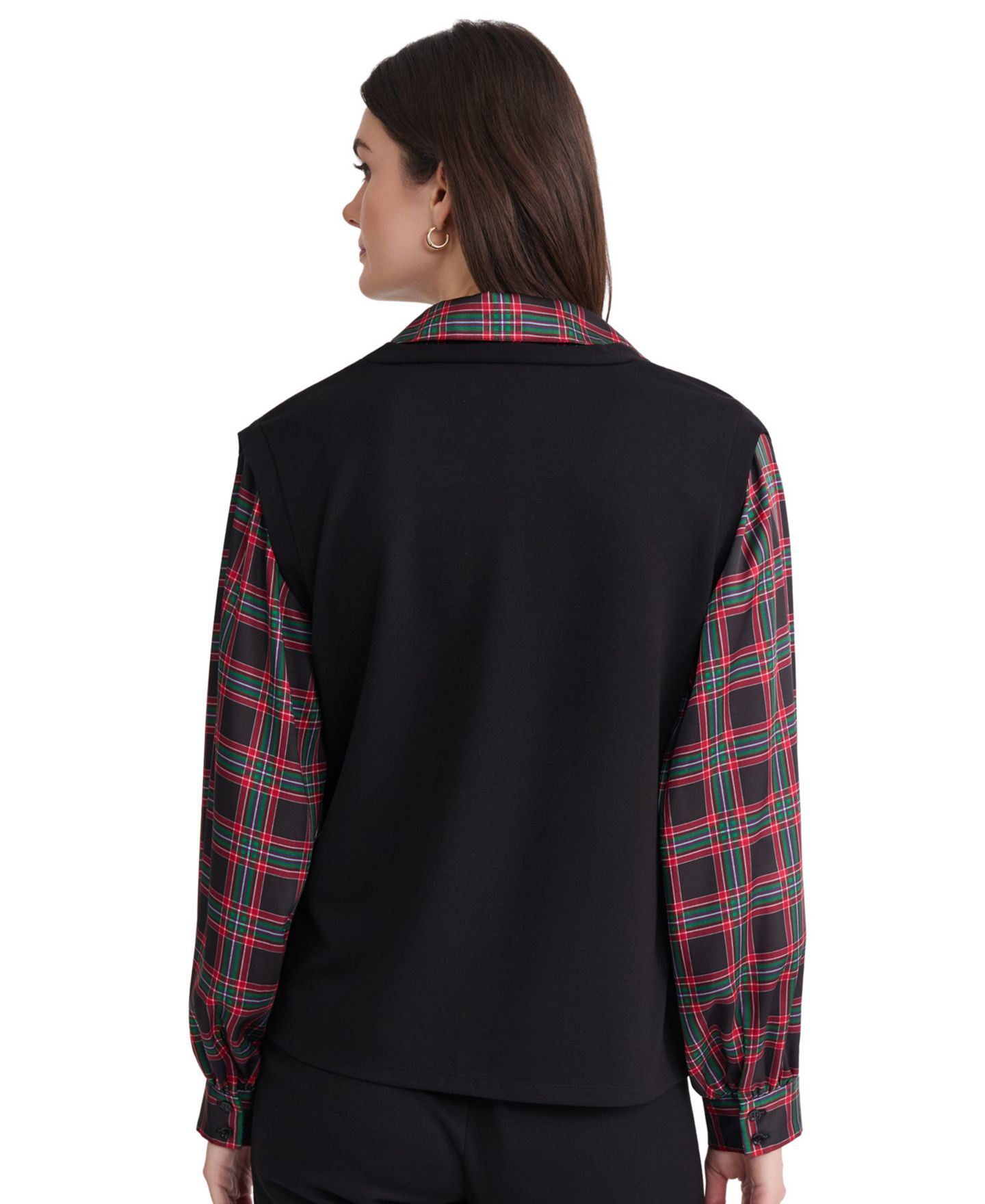 Женская блузка Jones New York Serenity Long-Sleeve Drop-Shoulder Plaid-Print, цвет: Чёрный / Красный разноцветный — фото 4